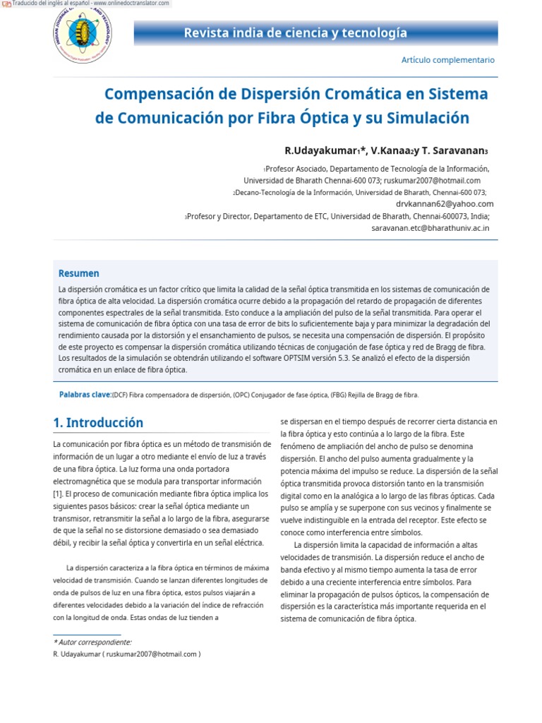 Dispersion Cromatica - En.es | PDF | Óptica | Fibra óptica