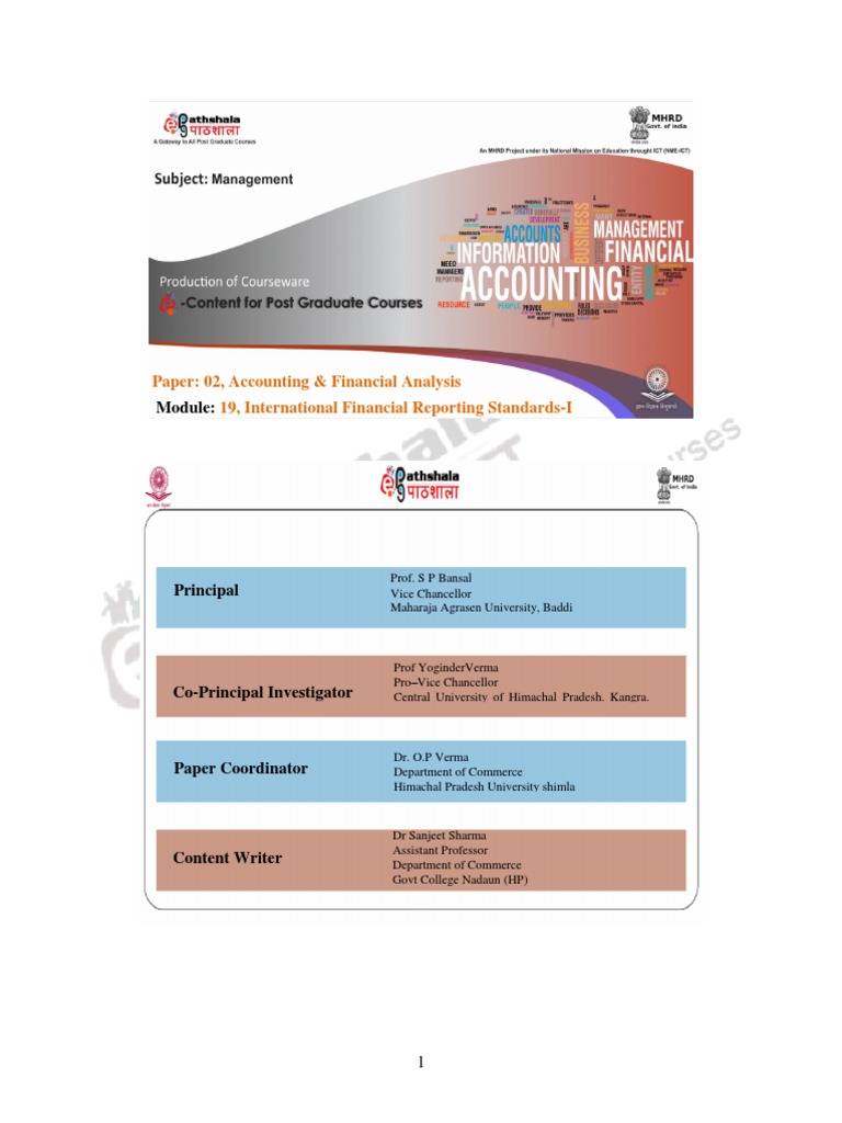 19, International Financial Reporting Standards-I Paper: 02, Accounting ...