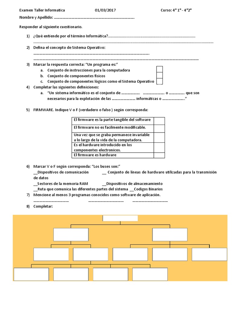 Cuestionario Examen de Informática 4° | PDF | Hardware de la ...