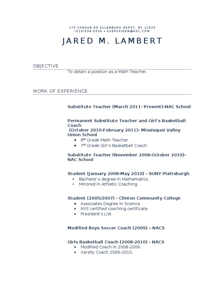 Jared McCrum: Math Teacher Resume | PDF