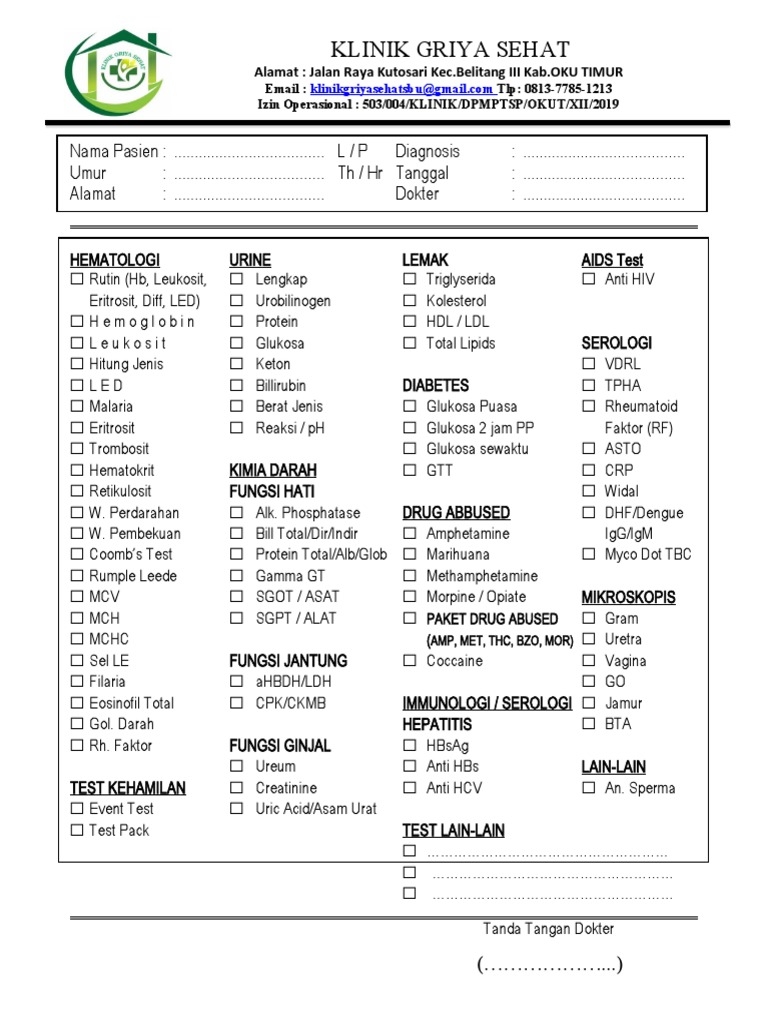 Formulir Pemeriksaan Laboratorium | PDF | Organic Compounds | Medical ...