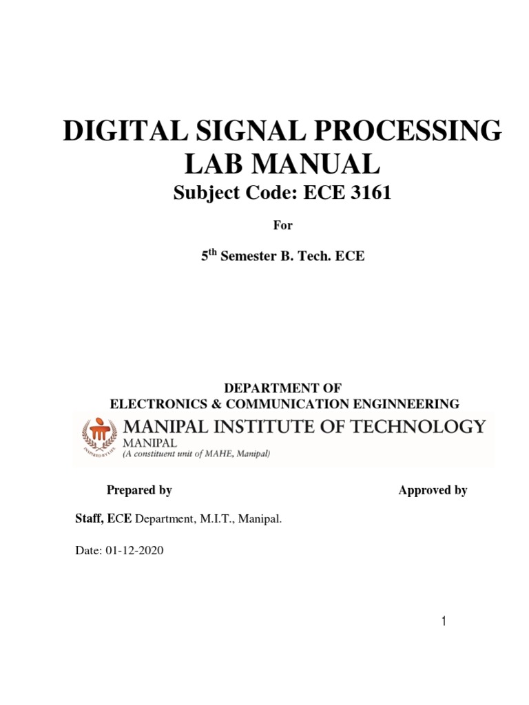 Digital Signal Processing Lab Manual Subject Code ECE 3161 Download