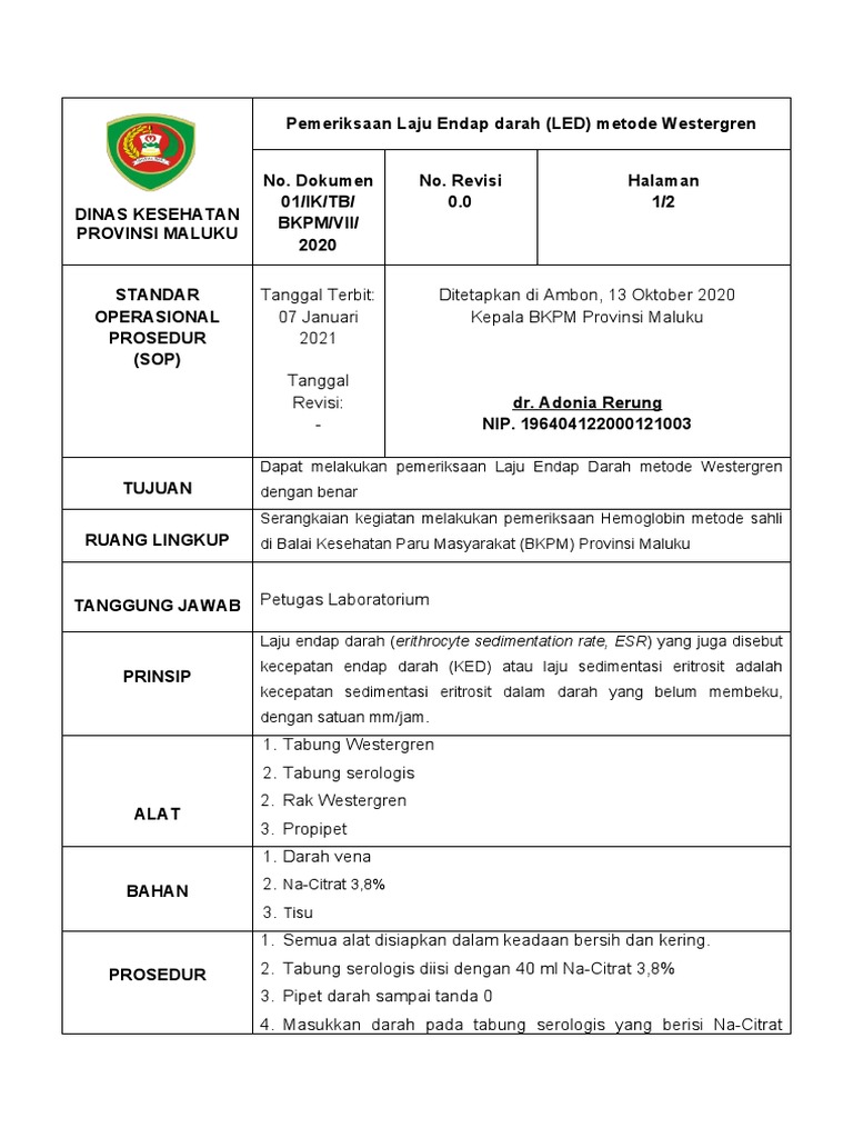 Pemeriksaan Laju Endap Darah (LED) Metode Westergren | PDF