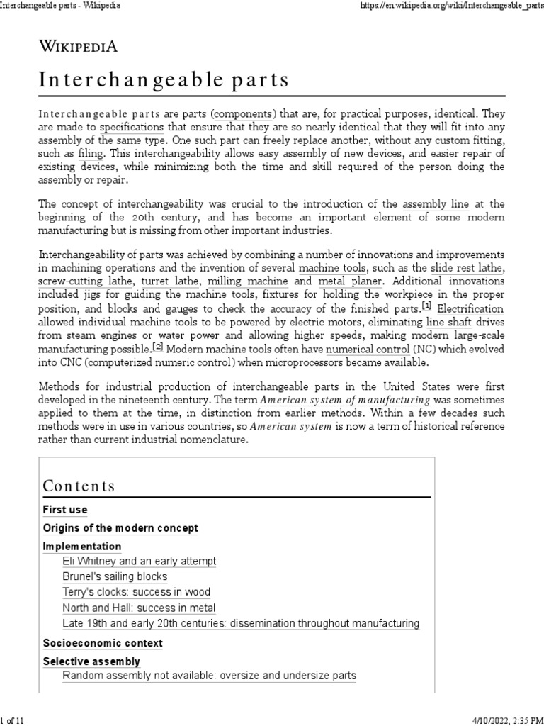 Interchangeable Parts: Interchangeable Parts Are Parts (Components ...