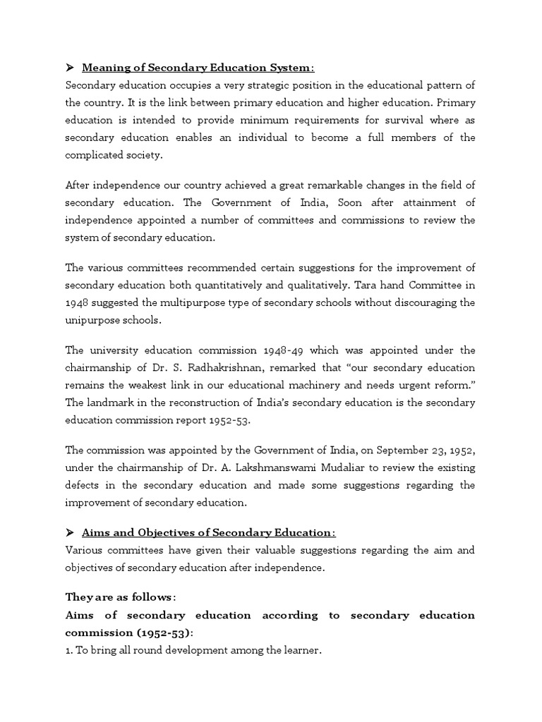 WHEN WAS SECONDARY EDUCATION INTRODUCED intelligence overview