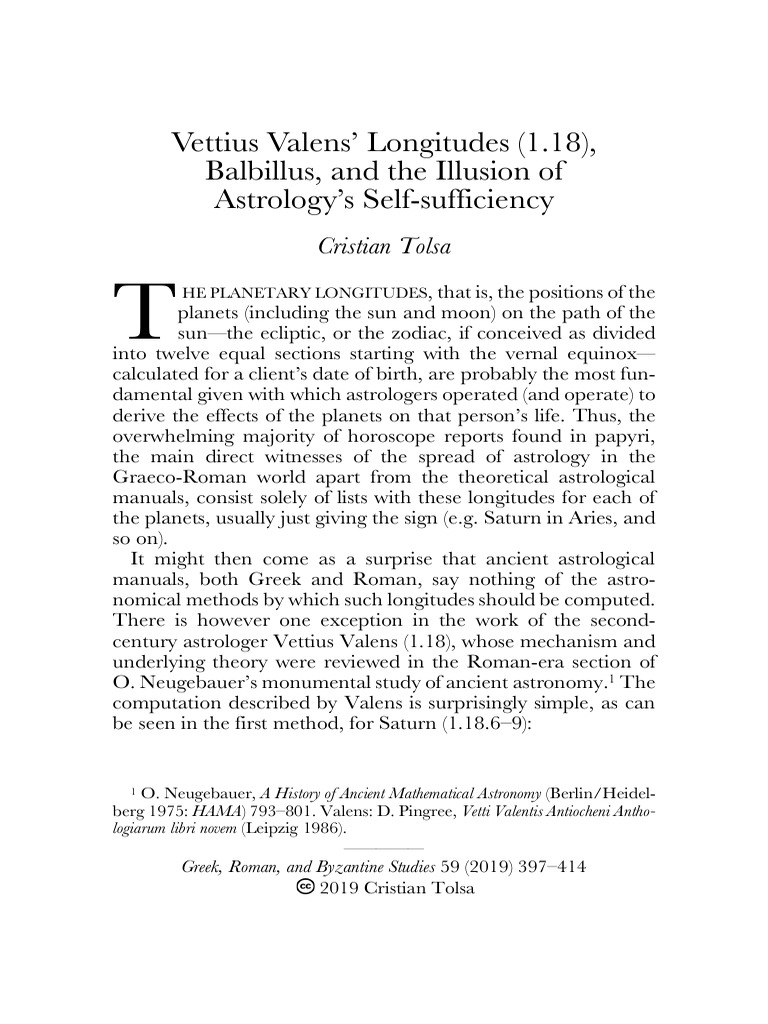 Vettius Valens' Longitudes | PDF