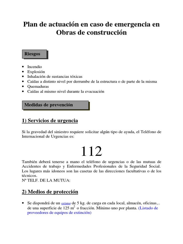 Plan de Emergencia en Construcción | PDF | Emergencia
