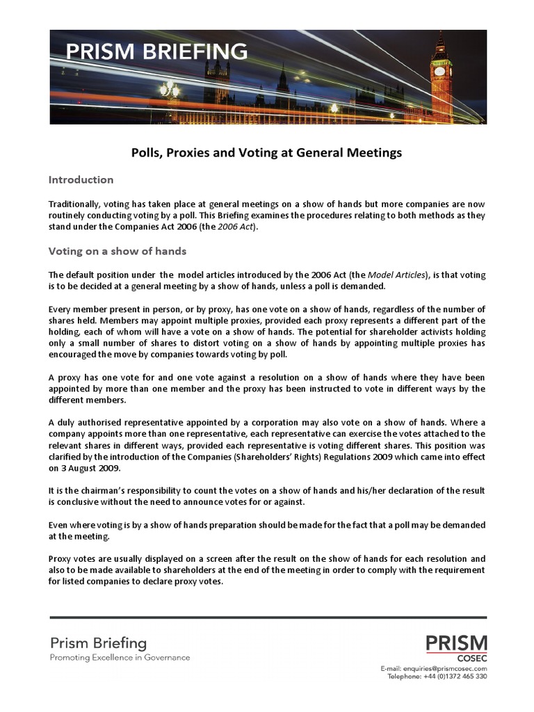 Poll vs Show of Hands in Voting | PDF | Proxy Voting | Voting