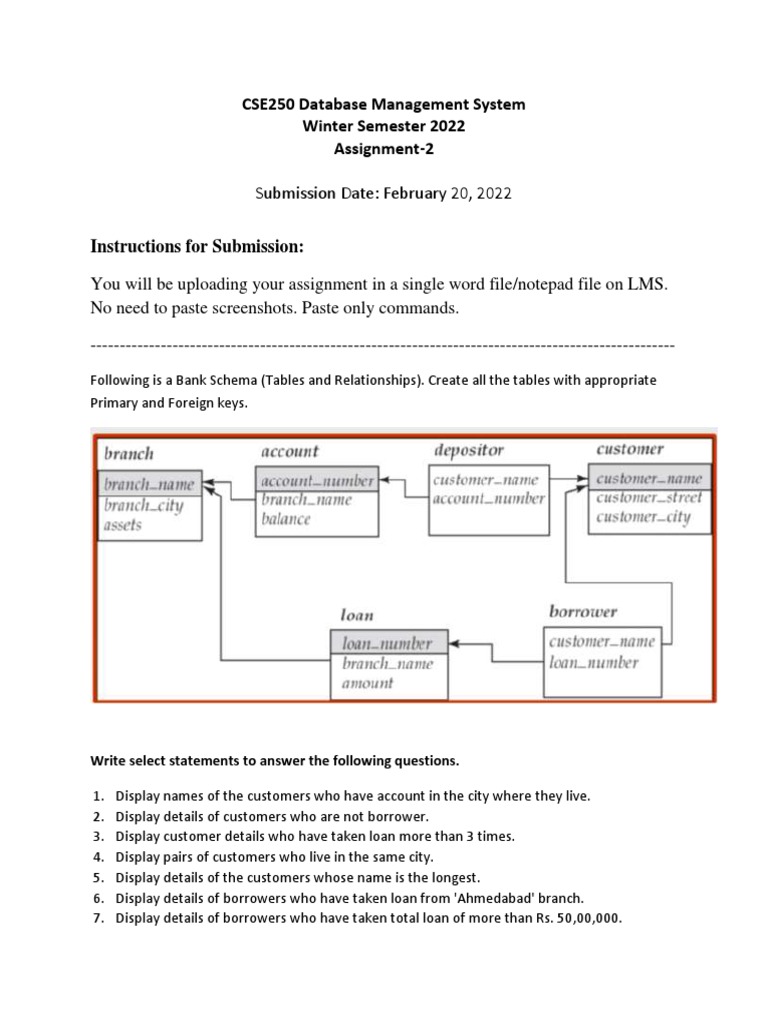 CSE250 Database Management System Winter Semester 2022 Assignment-2 ...