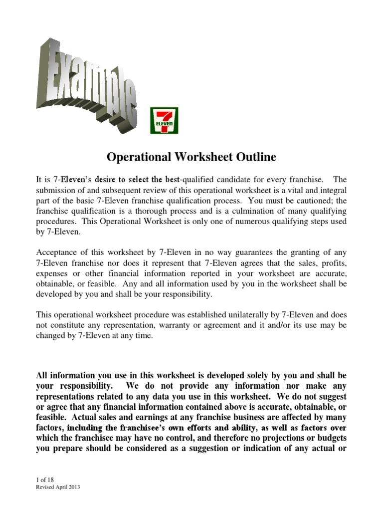 7-Eleven Franchise Operational Worksheet | PDF | Payroll Tax | Franchising