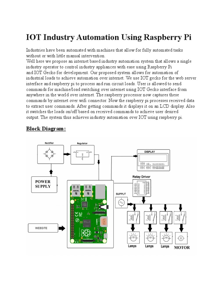 IOT Industry Automation Using Raspberry Pi: Block Diagram | PDF