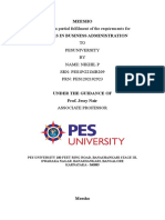 Submitted in Partial Fulfilment of The Requirements For TO Pesuniversity BY Name: Nikhil P SRN: PES1PG21MB209 PRN: PES1202102923