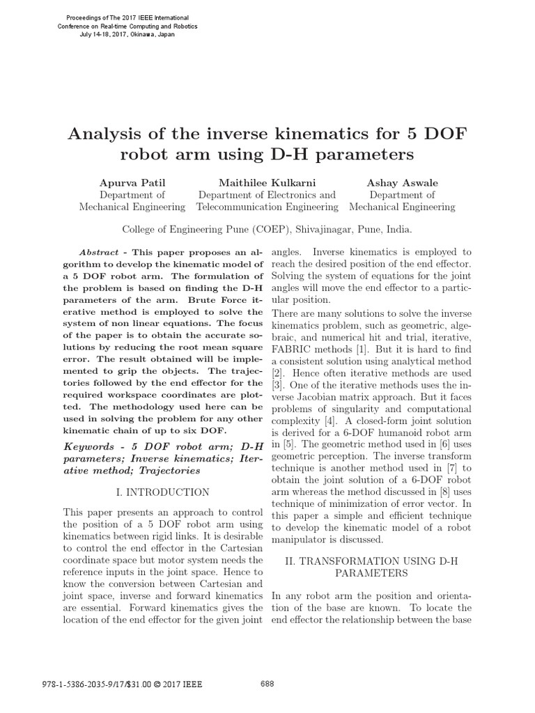 Analysis of The Inverse Kinematics For 5 DOF Robot Arm Using D-H ...