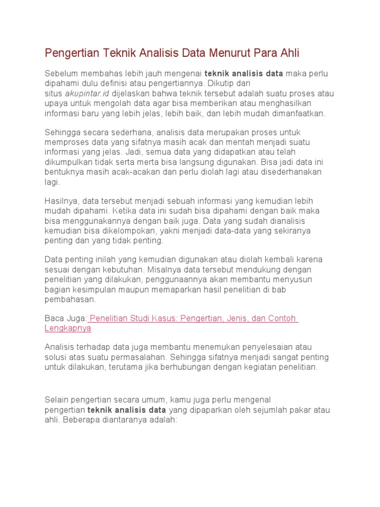 Pengertian Teknik Analisis Data Menurut para Ahli | PDF