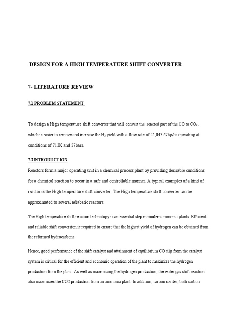 Design For A High Temperature Shift Converter PDF Chemical Reactor
