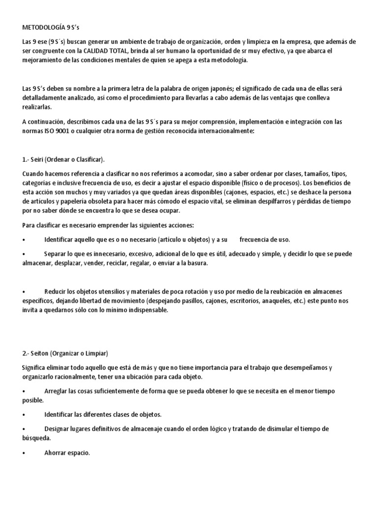 Metodología de las 9 S's en Empresas | PDF