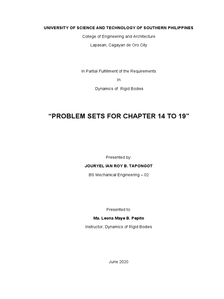 Dynamics Of Rigid Bodies Problem Sets Pdf Acceleration Collision