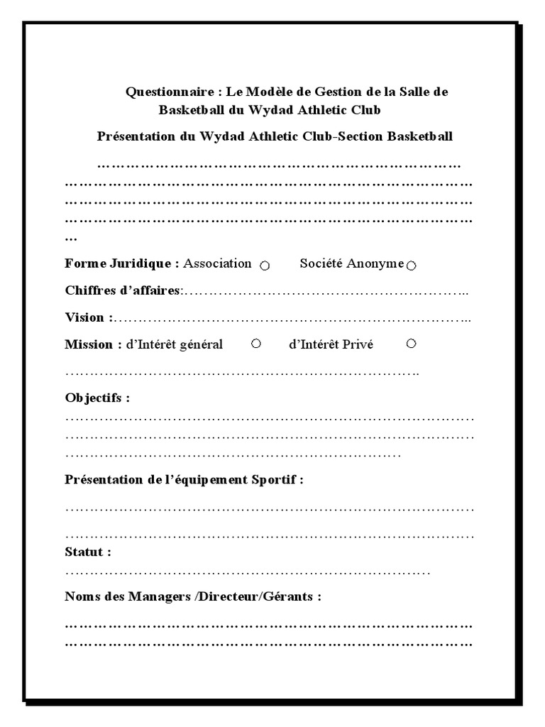 Questionnaire WAC-Section Basketball | PDF | Gestion des ressources ...