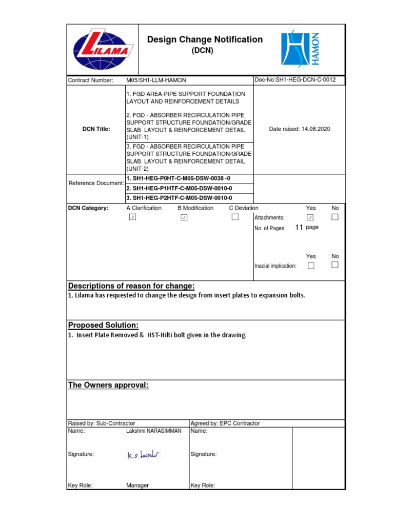 Design Change Notification: DCN Title | PDF | Civil Engineering ...