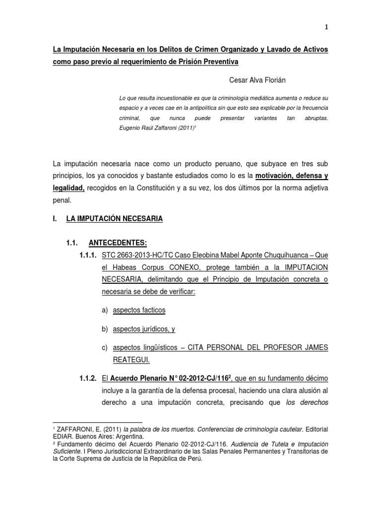 La Imputación Necesaria en Los Delitos de Crimen Organizado y Lavado de ...