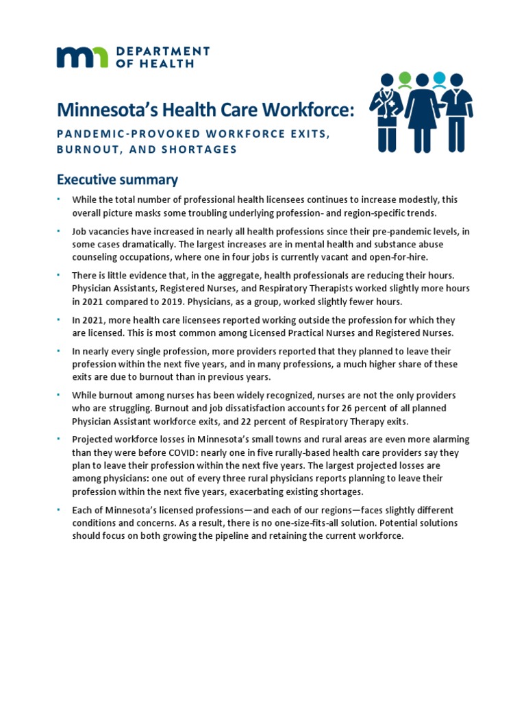 Minnesota S Health Care Workforce Pdf Health Professional Nursing