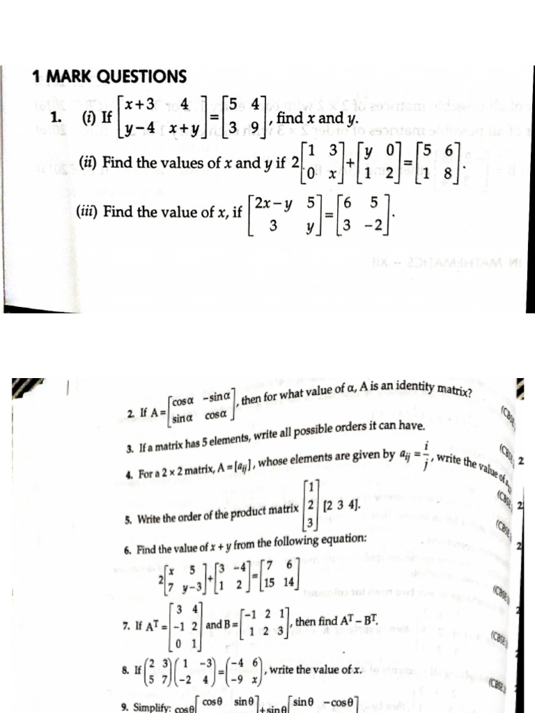 Matrices Class 12 Cbse Maths | PDF