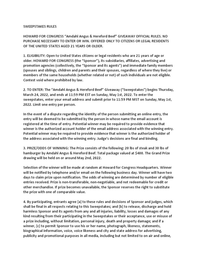 Taffy Howard Sweepstakes Rules Beef PDF