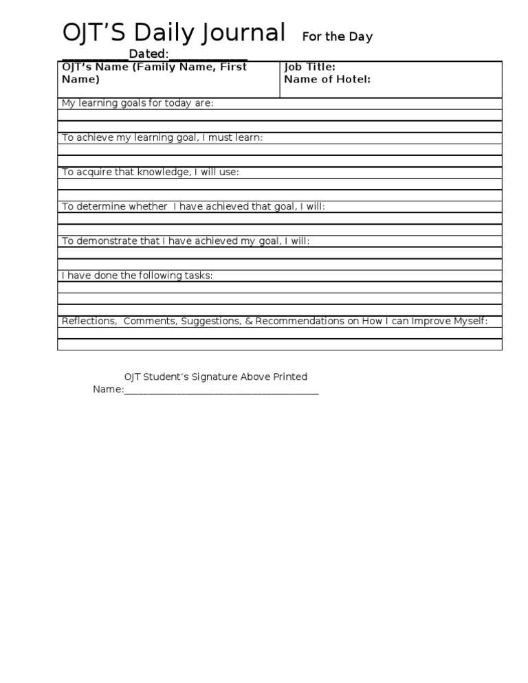 Ojt S Daily Journal 2010 Pdf Education Theory Educational Psychology