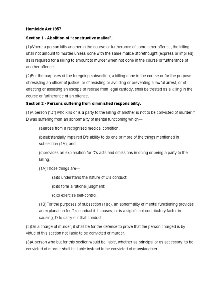 Homicide Act 1957 Summary