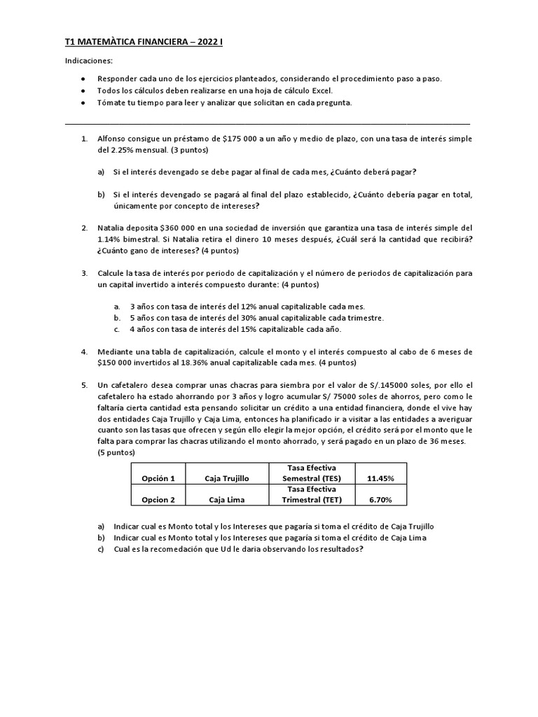 Ejercicios de Matemática Financiera 2022 | PDF | Interés | Tasas de interés