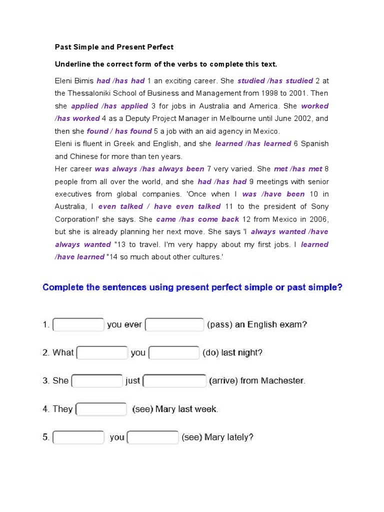 Past Simple and Present Perfect | PDF | Language Arts & Discipline ...