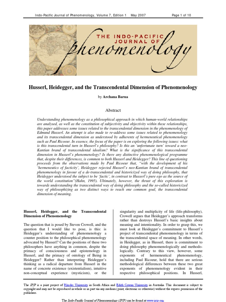 Husserl Heidegger and The Transcendental Dimension of Phenomenology | PDF