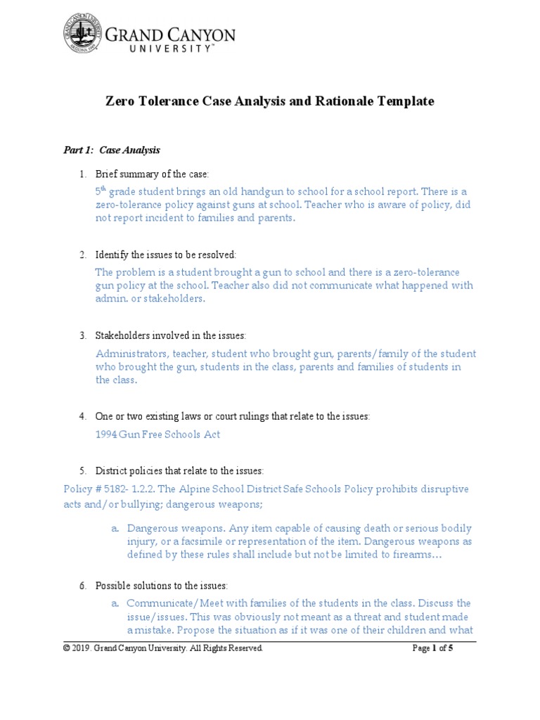 Zero Tolerance Case Analysis and Rationale Template | PDF | Justice ...