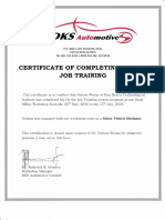 OJT Certificate for Automotive Mechanic