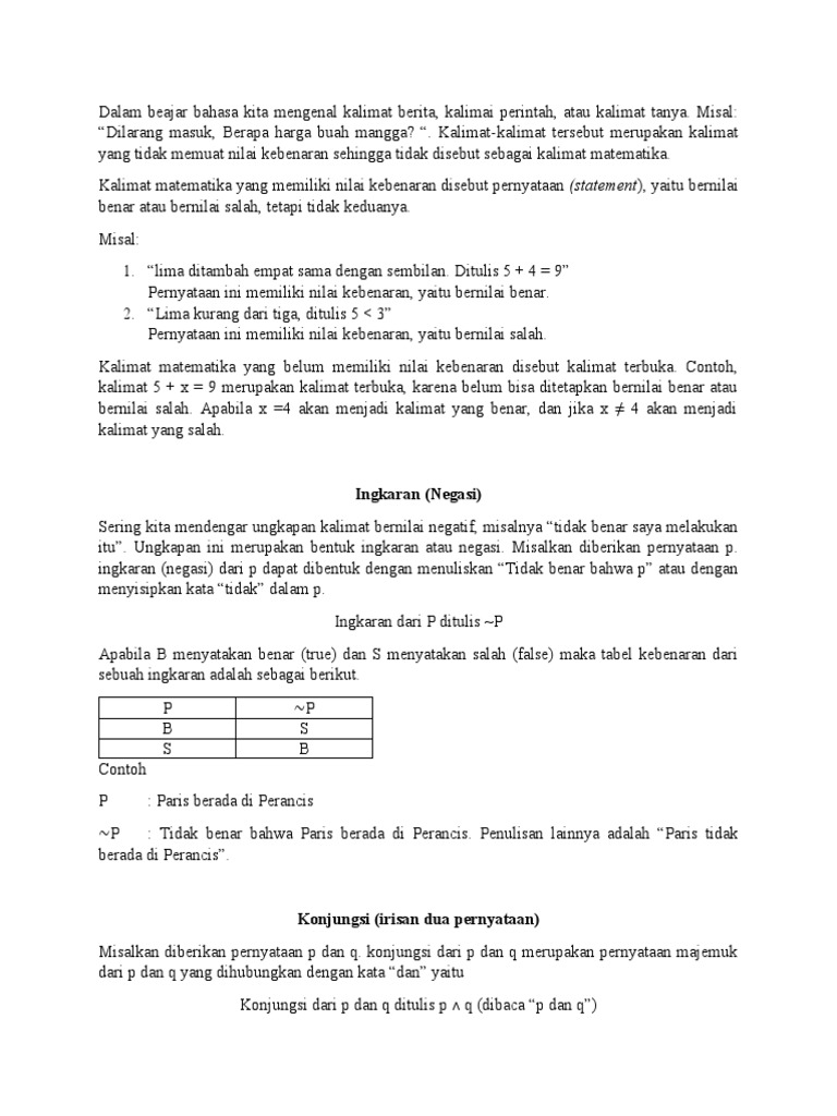 Konsep Dasar Logika Matematika | PDF