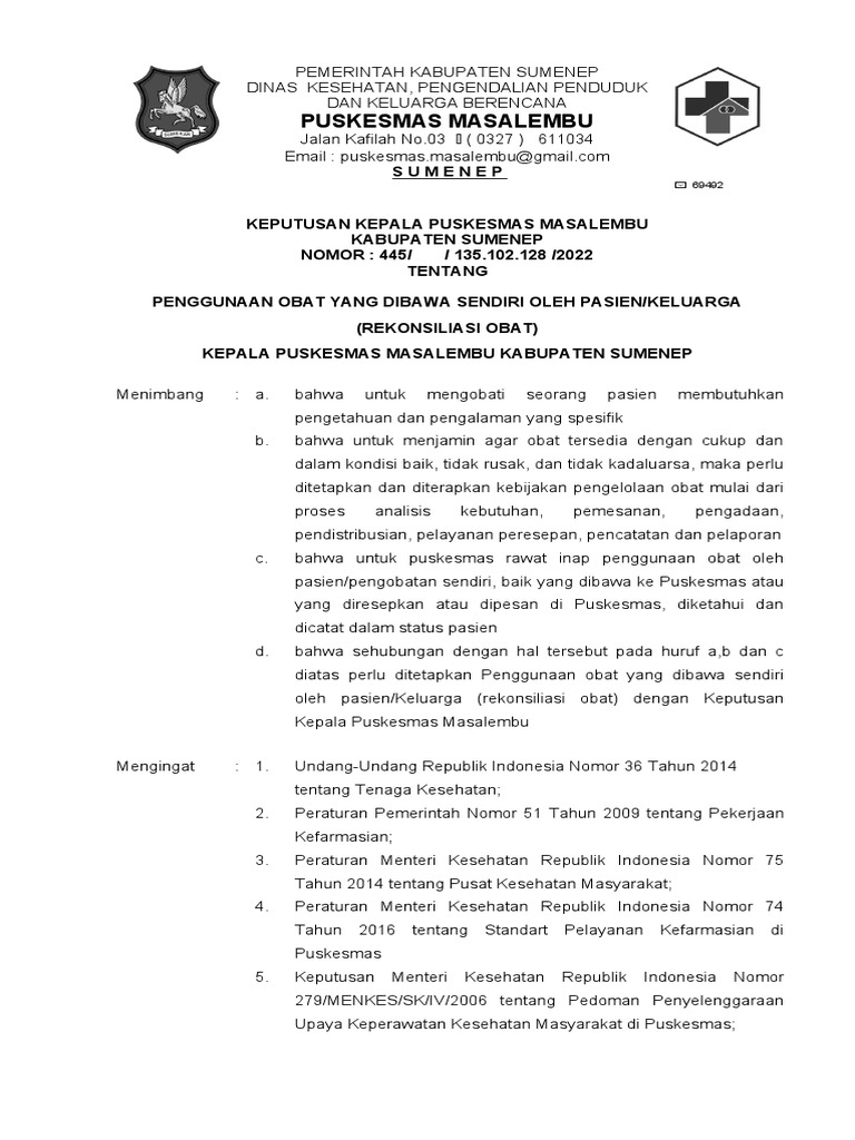 8.2.2.8 SK Tentang Penggunaan Obat Yang Dibawa Sendiri Oleh ...
