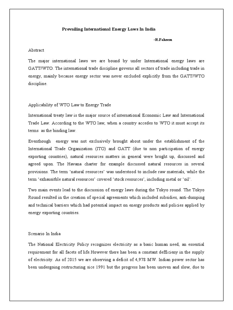 Prevailing International Energy Laws In India PDF