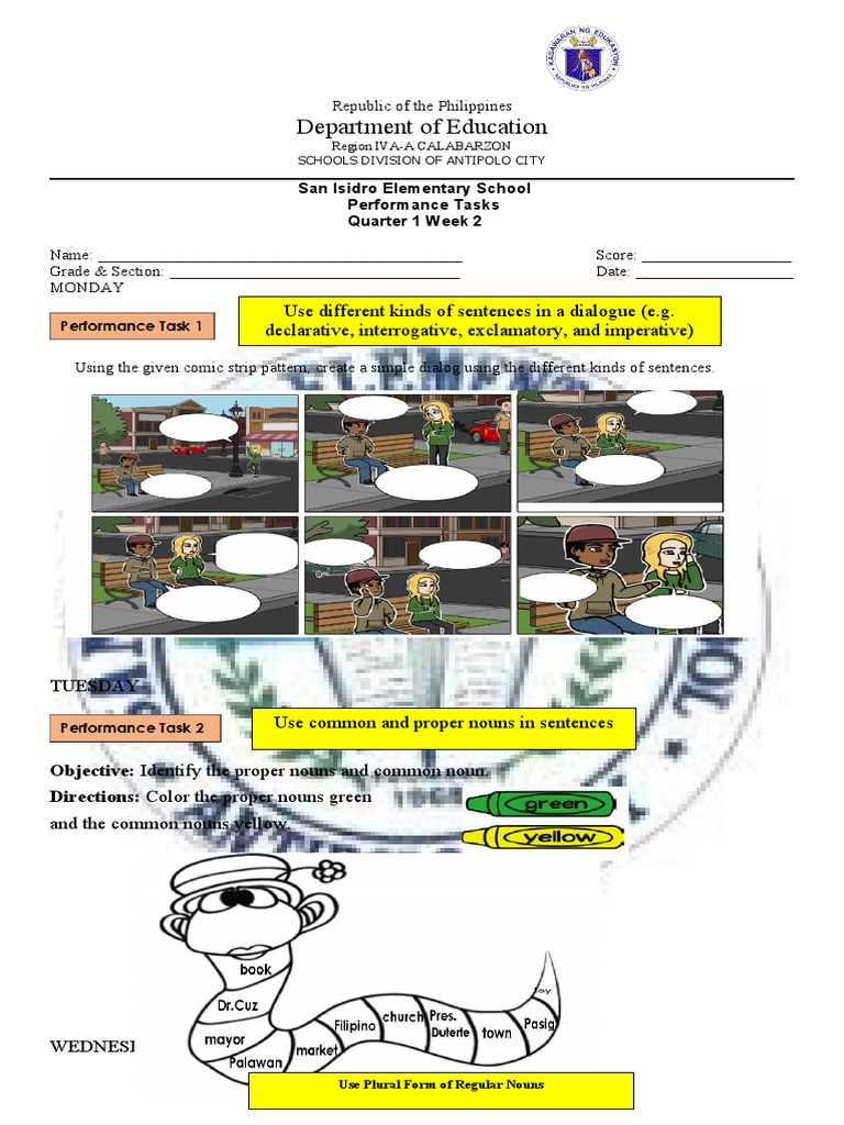 Grade 4 Noun Performance Tasks | PDF | Plural | Noun