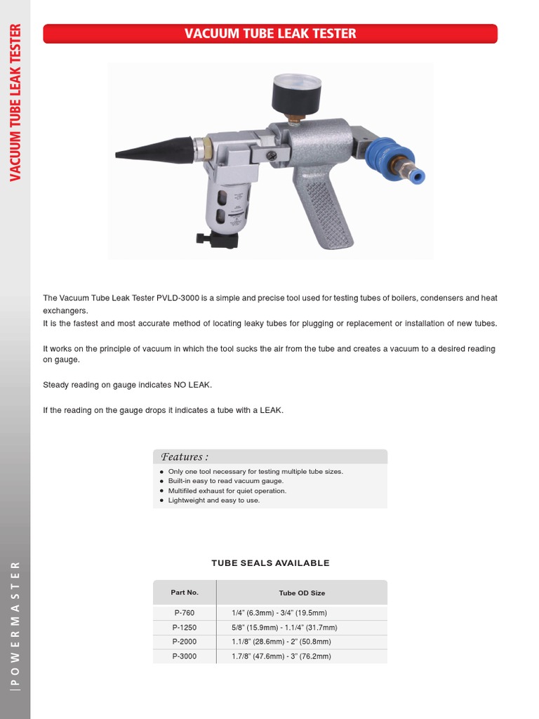 Vacuum Tube Leak Tester Features PDF Leak Vacuum