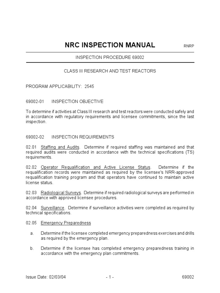 NRC Inspection Manual PDF Emergency Management License