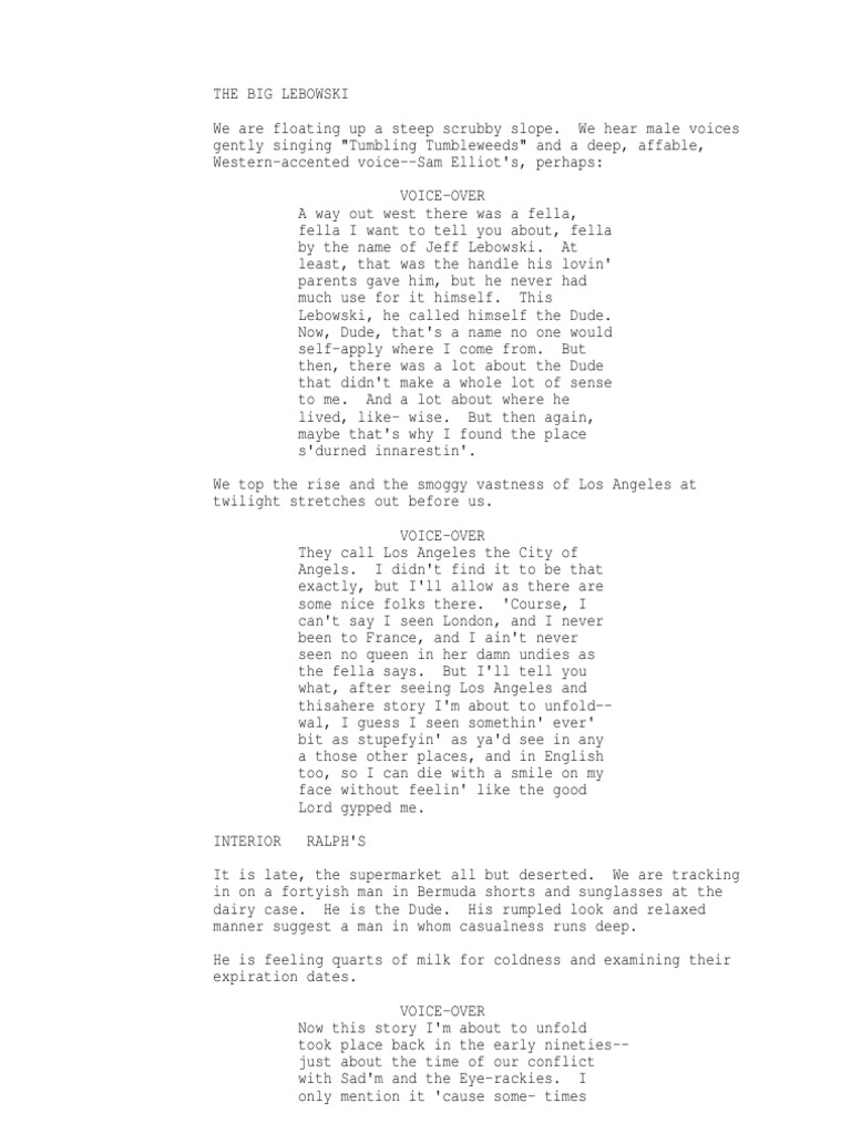 Big Lebowski Script PDF Leisure