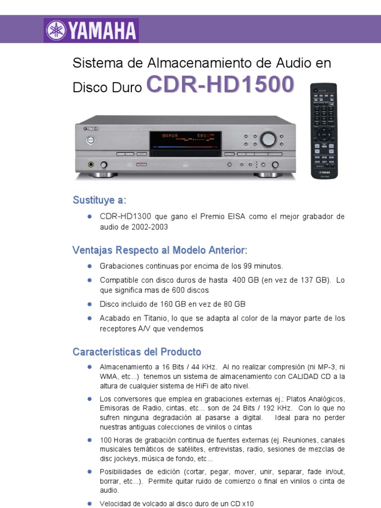 Ficha CDR HD1500 | PDF | Disco compacto | Medios de almacenamiento