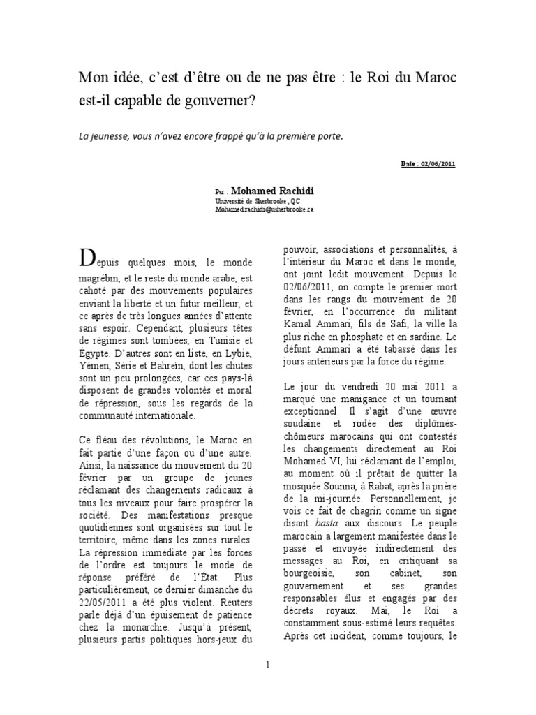 Mon Idee C Est D Etre Ou De Ne Pas Etre Le Roi Du Maroc Est