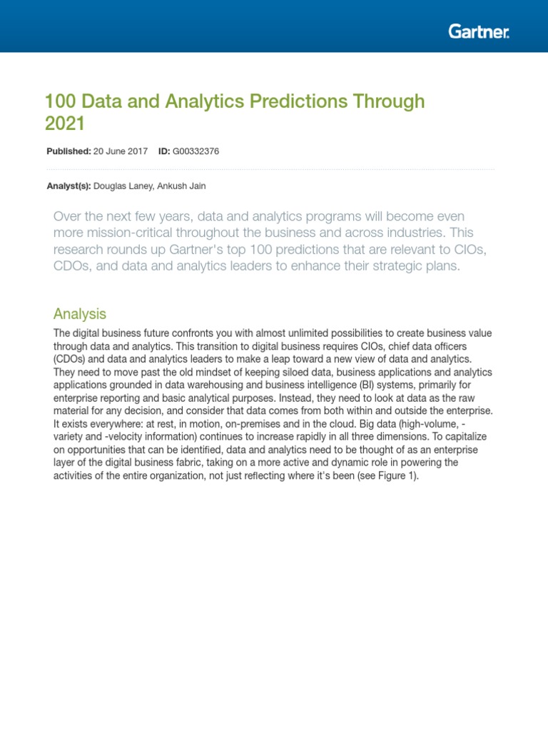 100 Data and Analytics Predictions Through 2021: Analysis | PDF ...