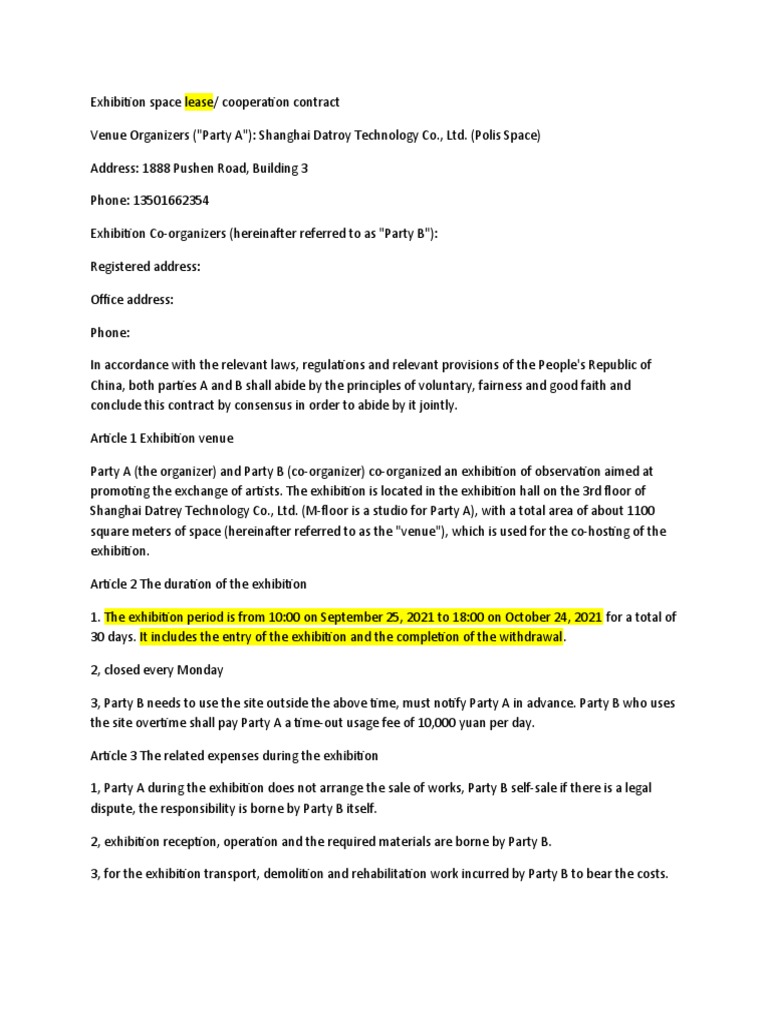 Contract for Exhibition Cooperation | PDF | Legal Liability | Curator