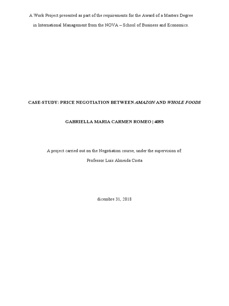 CaseStudy Price Negotiation Between Amazon and Whole Foods PDF Negotiation Mergers And