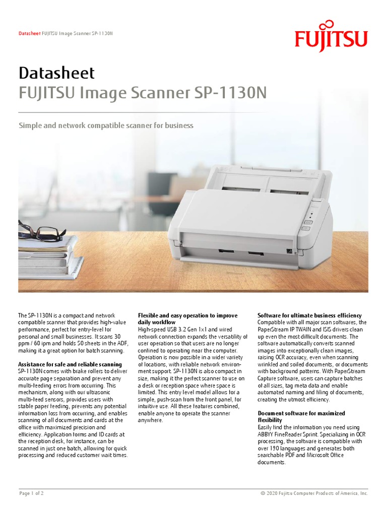 FUJITSU Image Scanner SP-1130N: Datasheet | Download Free PDF | Image ...