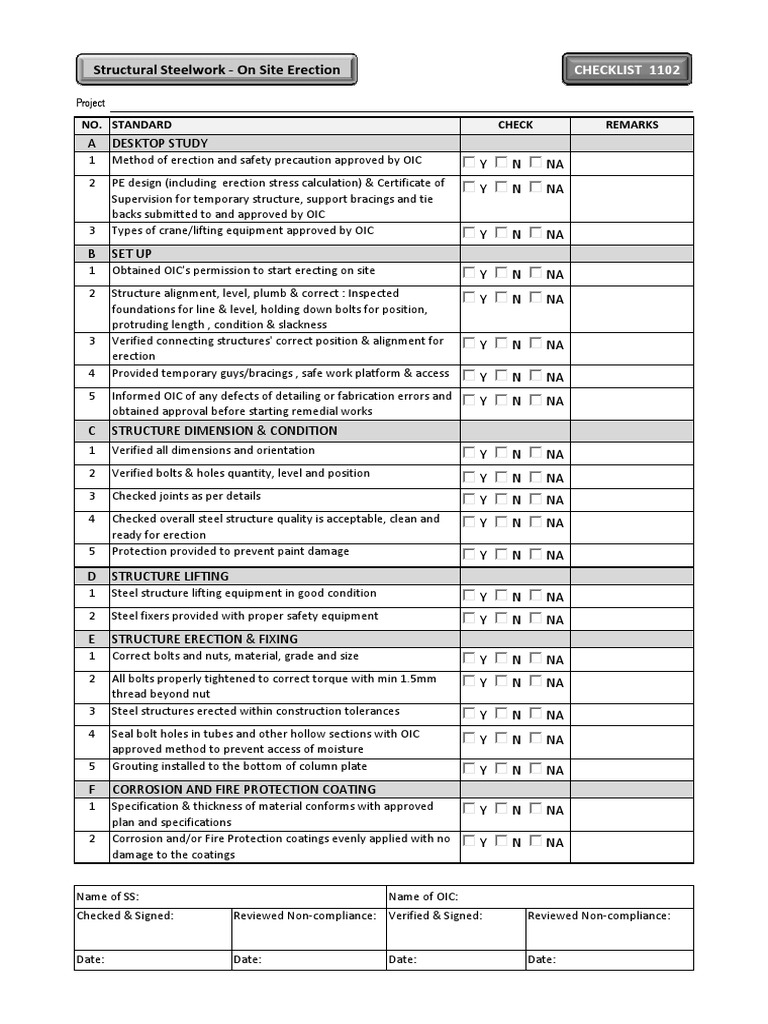 Steelwork Erection Checklist | PDF | Screw | Nut (Hardware)