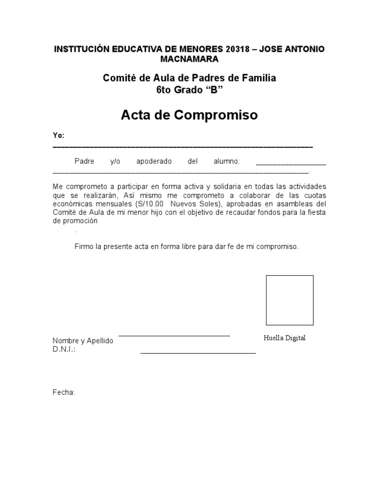 Acta De Compromiso Ensenando Y Aprendiendo Escuelas