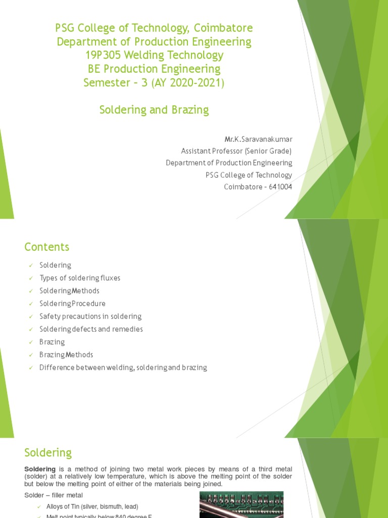 Soldering and Brazing PDF Soldering Solder